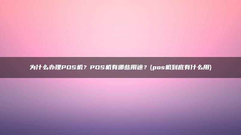 为什么办理POS机？POS机有哪些用途？(pos机到底有什么用)